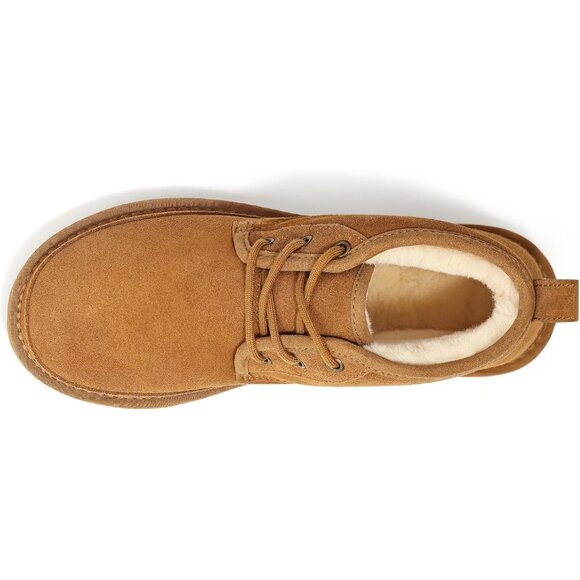 Women's Faux Fur Ankle Lined Short Lace Up Snow Mini Booties Light Brown Shoes - Picture 8 of 8